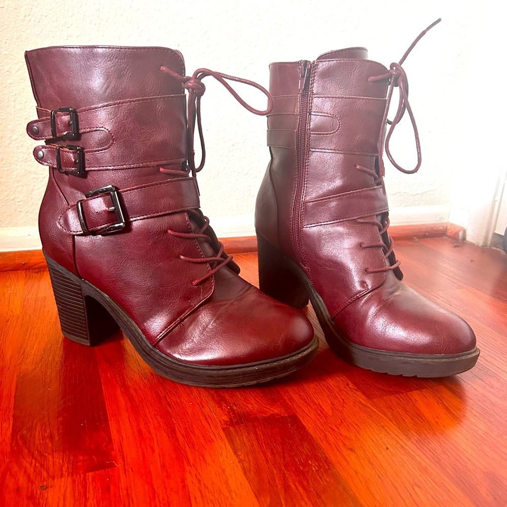 Wine Buckled Booties